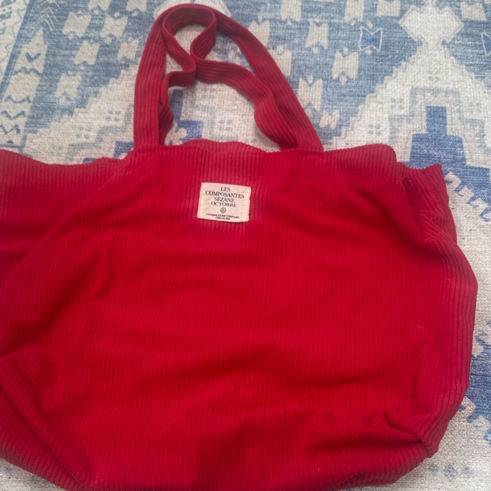 Sezane red corduroy tote bag